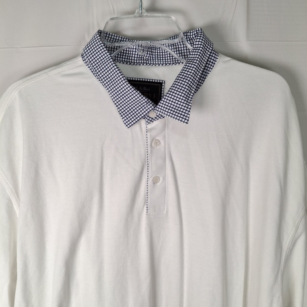 Jos A Bank Reserve Polo 2XLT Tall Shirt White Blue Check Contrat‎ Collar Preppy